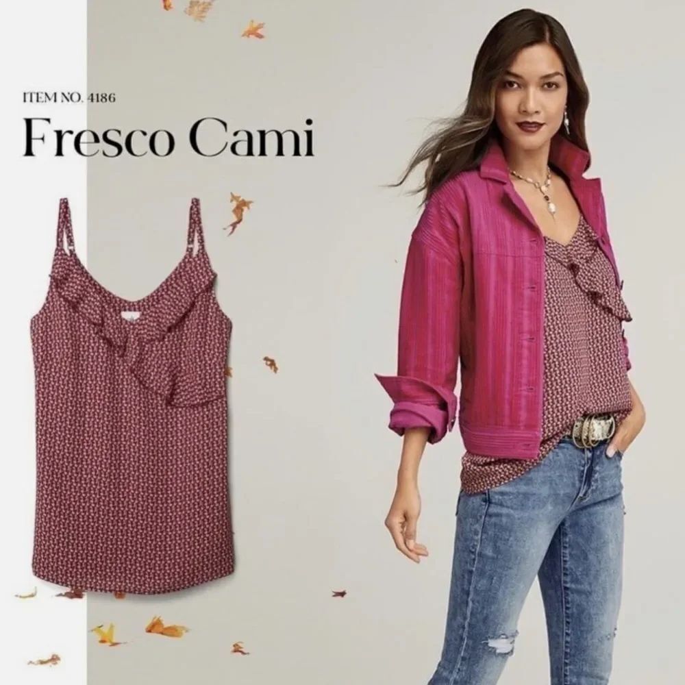 Cabi #4186 Red Fresco Ruffle Cami Tank Top